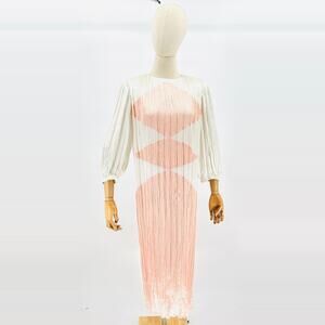 Vintage 80s Morton Myles Cream Peach Colorblock Satin Crinkle Cocktail Dress